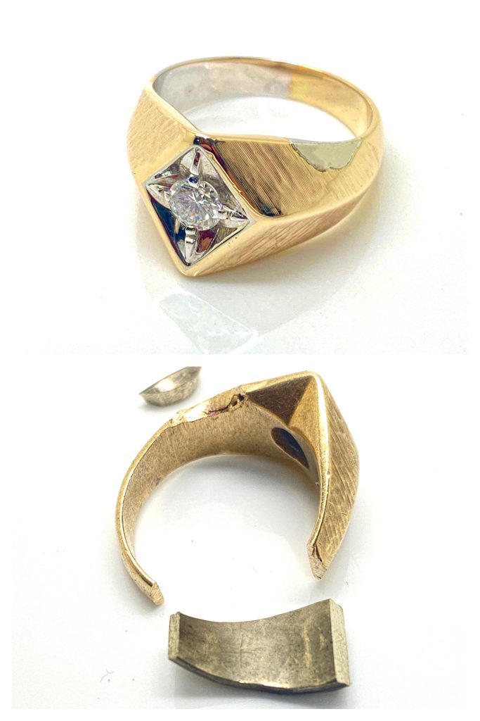 Ring repaired with a different colour gold.